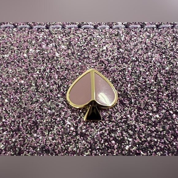 Kate Spade Burgess Court Small Slim Bifold Wallet Glitter Lilac Pink Purple - Picture 2 of 15